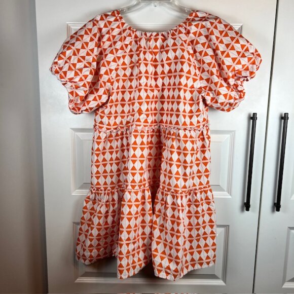 Urban Outfitters Glamorous Geometric Puff Sleeve Tiered Mini Dress Size L - Picture 3 of 4